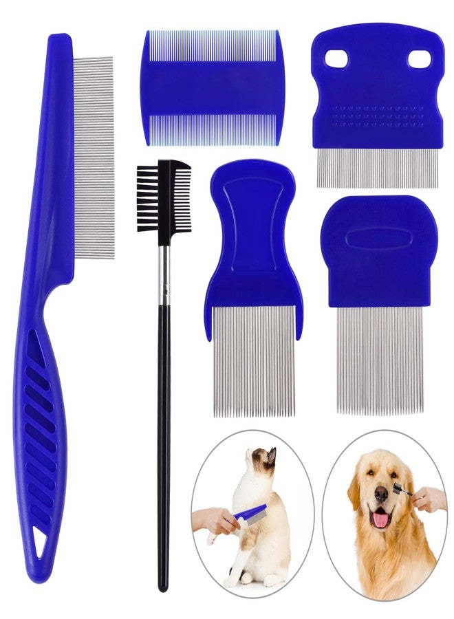 CAPHONT 6 Pack Flea Comb for Cats Dogs,Stainless Steel Dog Cat Grooming Combs With Rounded Teeth,Double-Sided Tear Stain Remover,Dematting Comb For Dogs Cats Ideal for Small, Medium & Large Pets (Blue) - Image 1